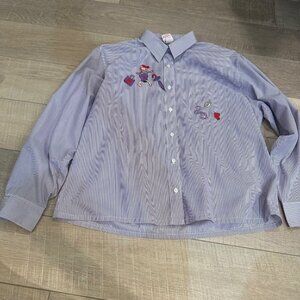 RED HAT SOCIETY RUBY SPORT TIA DESIGNS LONG SLEEVE PURPLE STRIPE SHIRT LARGE